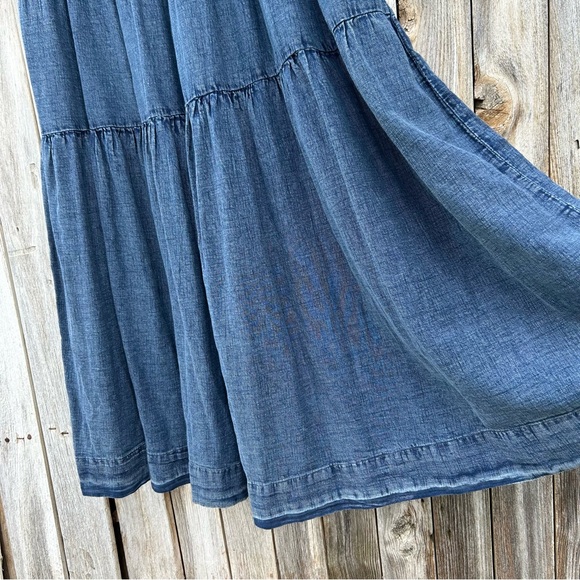 Anthropologie Helena Square Neck Tiered Midi Dress Smocked Denim Blue M - Picture 10 of 15